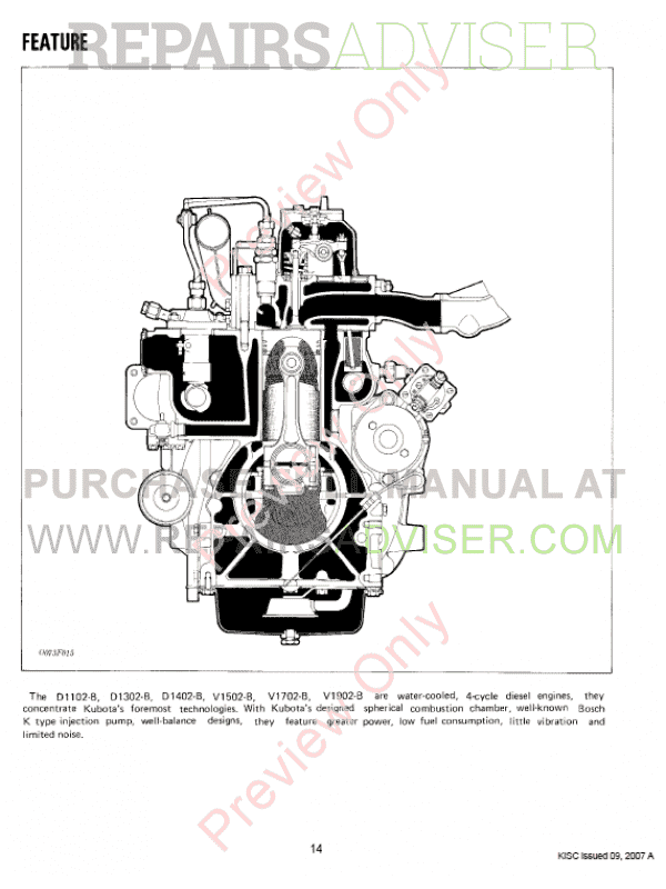 Kubota D1102-B-D1402-B, V1502/1902-B Engines Workshop Manual